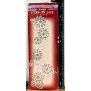 Premium Iron-On Art Appliqué Floral Design 2 Pieces White & Iridescent AP15985-0